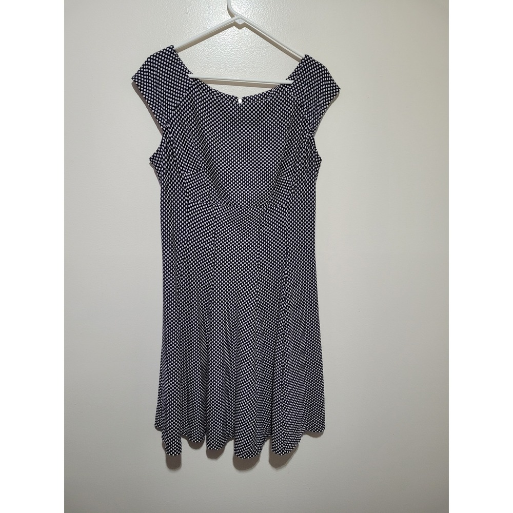 Danny and Nicole Polka Dot Dress Womens 18 Navy Blue Fit and Flare